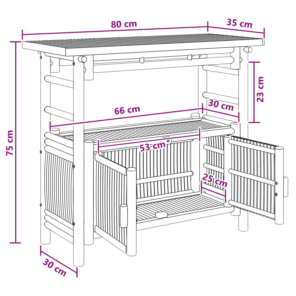 Console Table with Shelf Natural 80 x 35 x 75 cm Bamboo