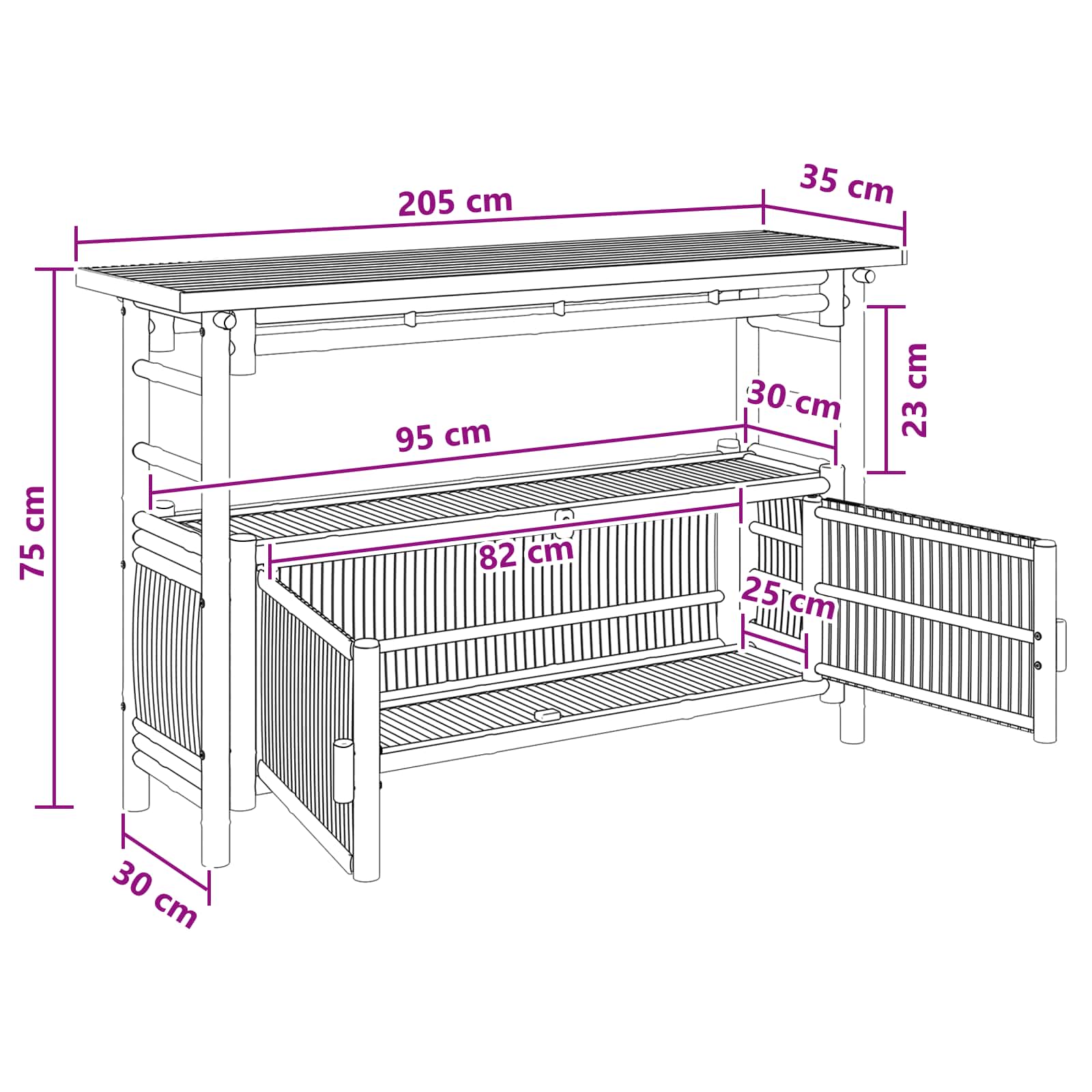 Console Table with Shelf Natural 110 x 35 x 75 cm Bamboo
