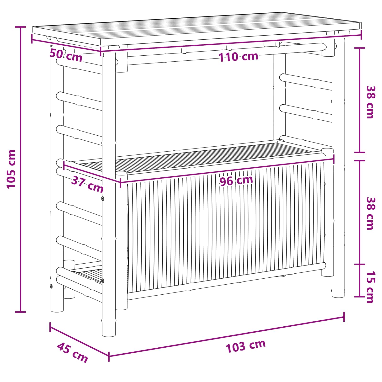 Outdoor Bar Table Natural 110 x 50 x 105 cm Bamboo