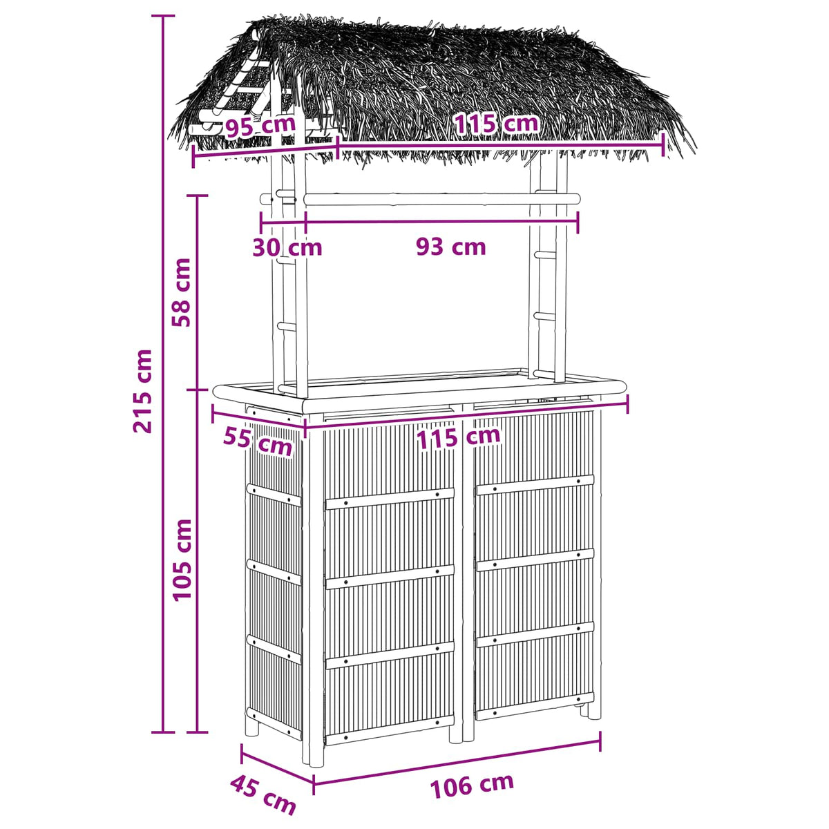 Outdoor Bar Table Natural 115 x 95 x 215 cm Bamboo