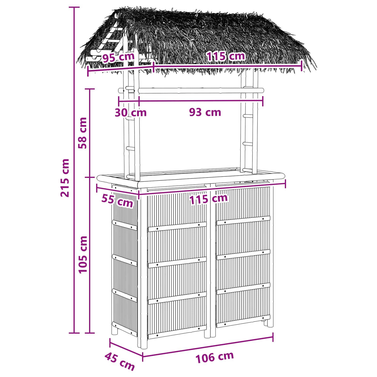Outdoor Bar Table Natural 115 x 95 x 215 cm Bamboo