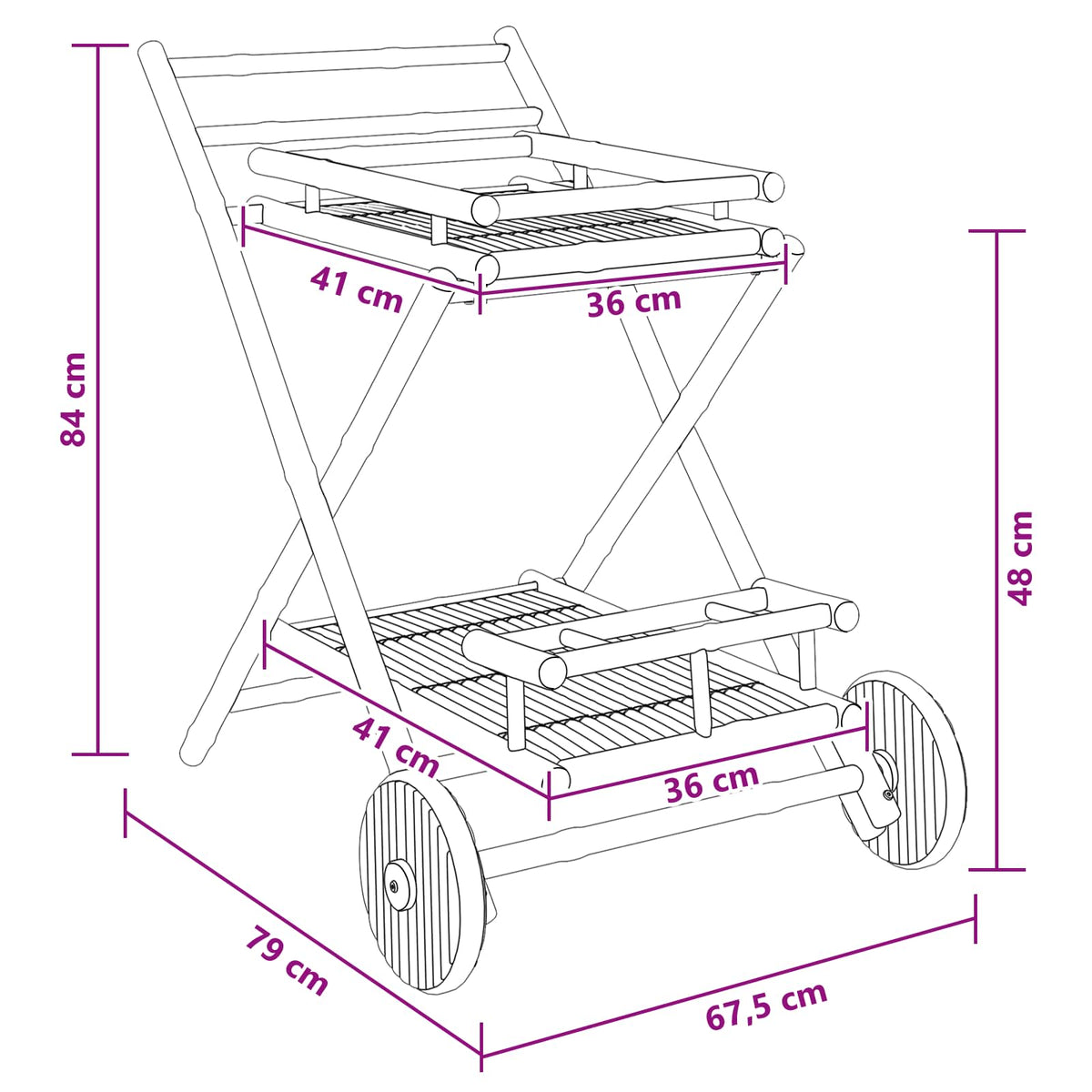 Tea Trolley with wheels Natural 79 x 67.5 x 84 cm Bamboo