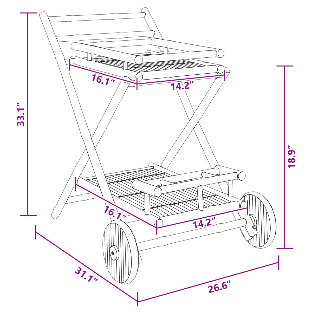 Tea Trolley with wheels Natural 79 x 67.5 x 84 cm Bamboo