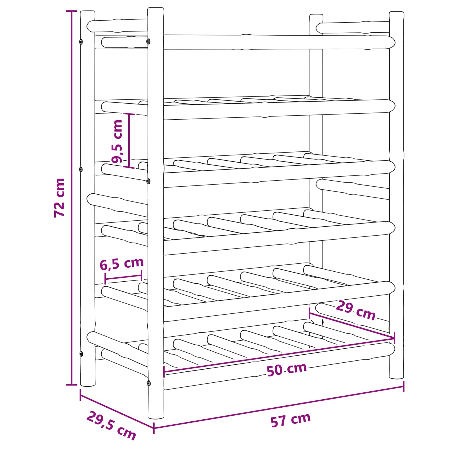 Wine Rack Natural 57 x 29.5 x 72 cm Bamboo