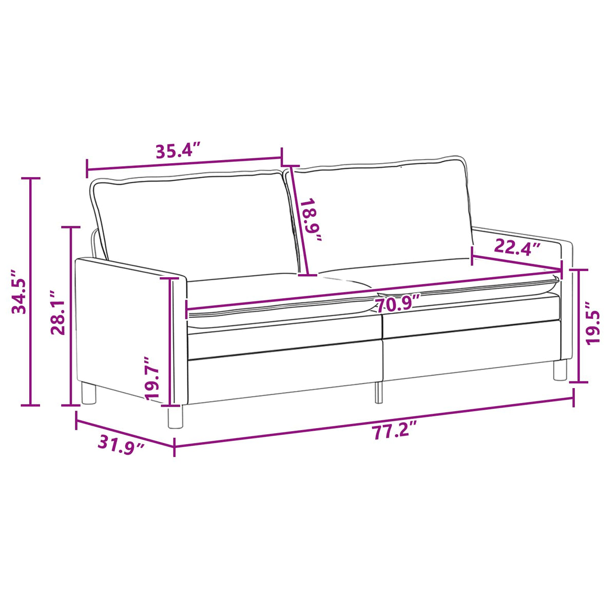 Sofa Black 196 x 81 x 87.5 cm Velvet