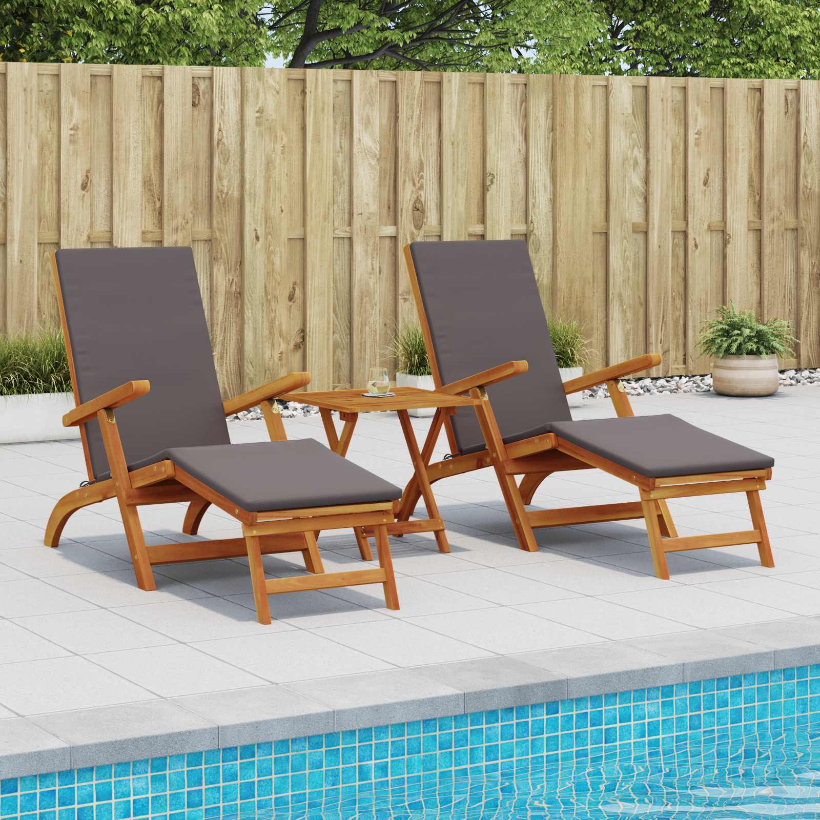 Reclining and Folding Sunlounger 2 pcs Solid Acacia Wood Grey