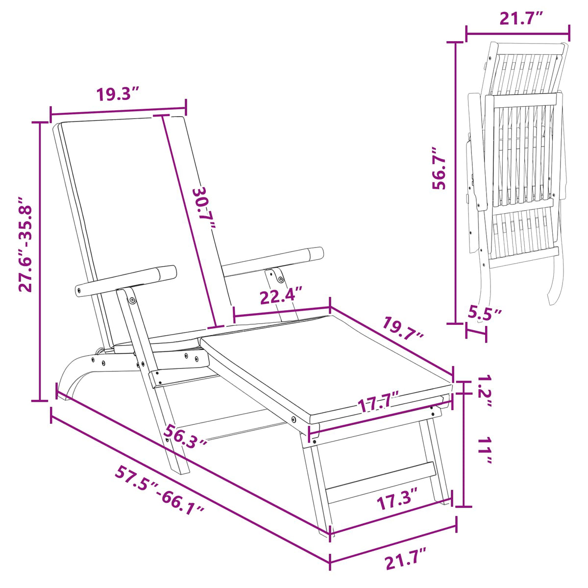 Reclining and Folding Sunlounger 2 pcs Grey 55 x 146 x 91 cm
