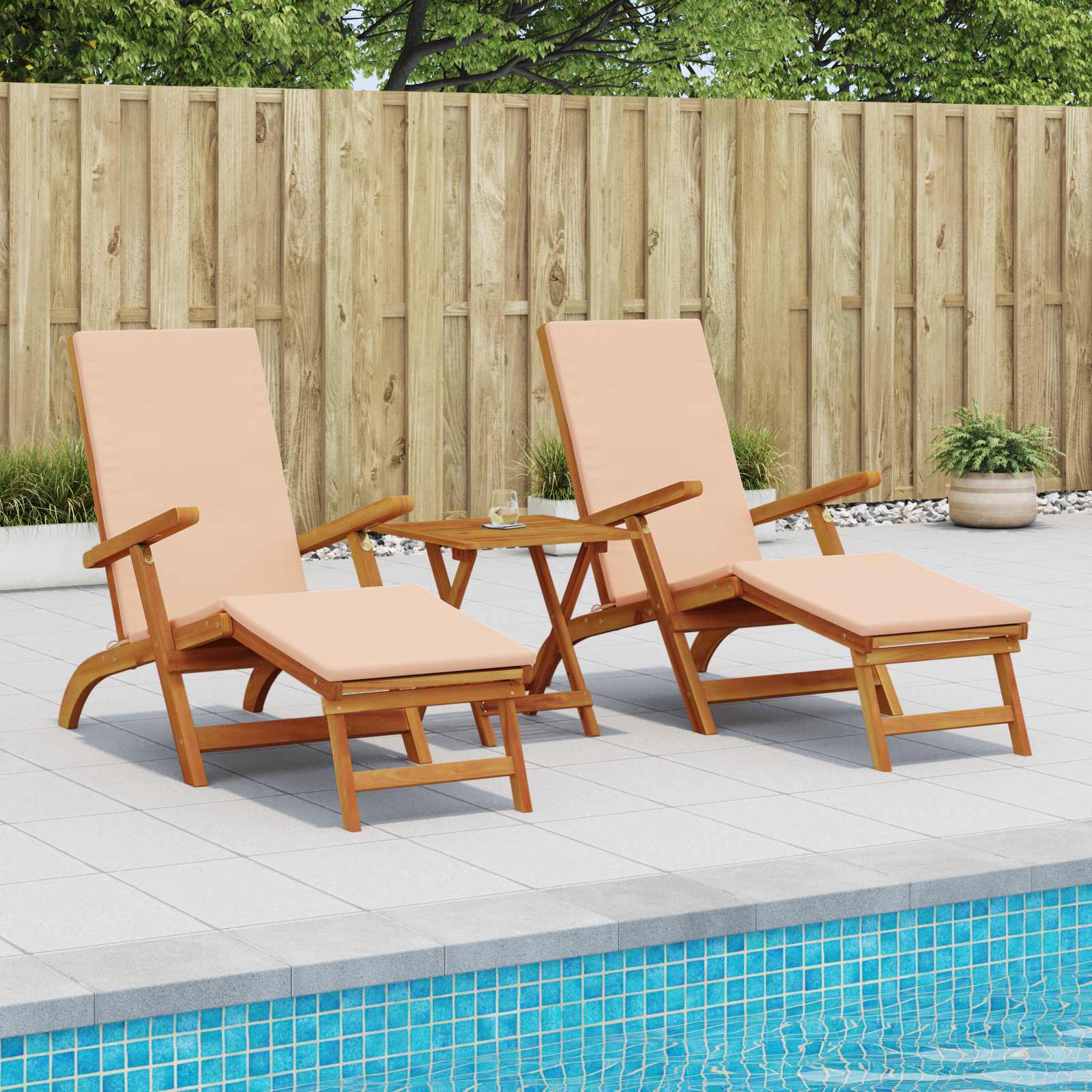 Reclining and Folding Sunlounger 2 pcs Solid Acacia Wood