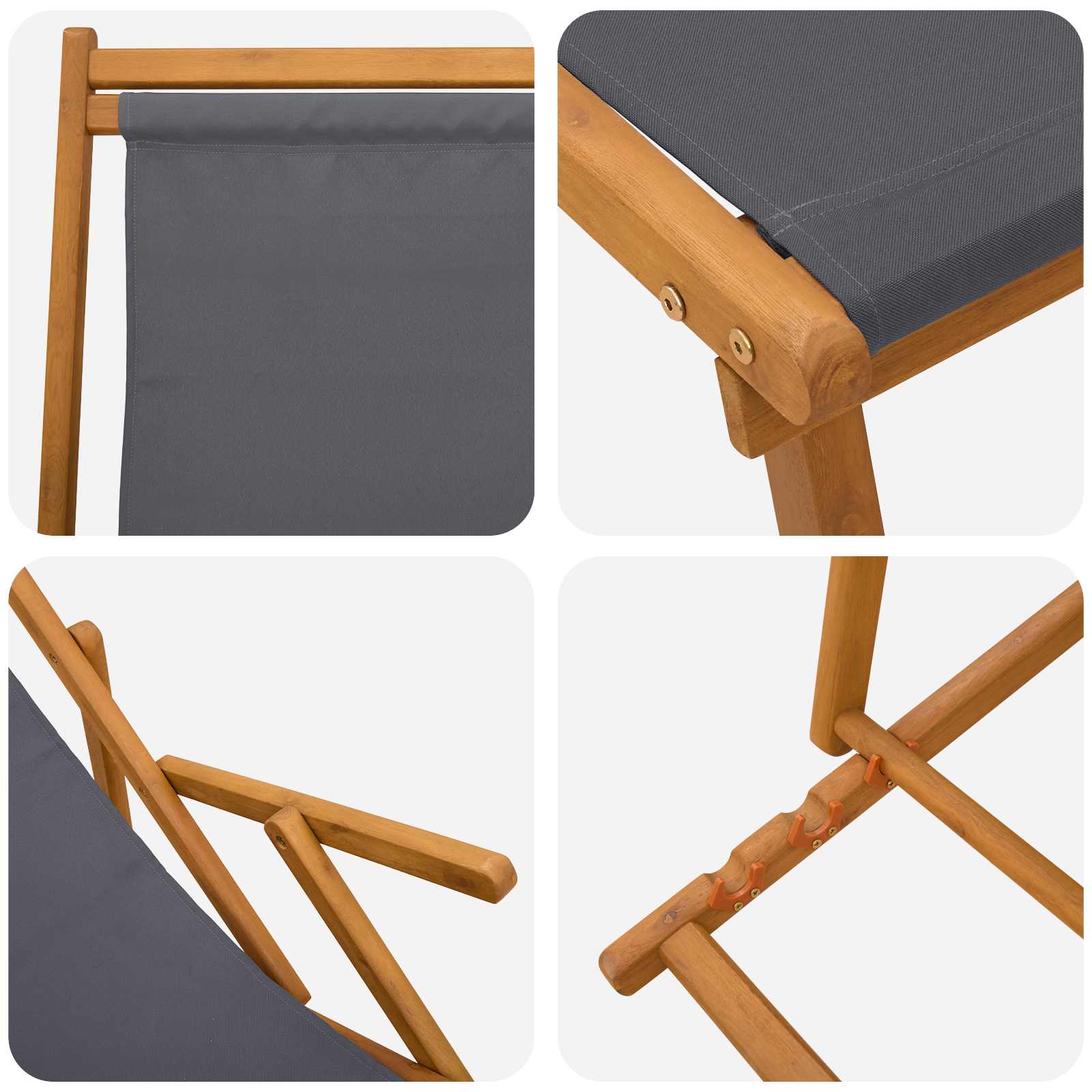 Folding Sun Lounger 3 Position Solid Eucalyptus Wood Grey