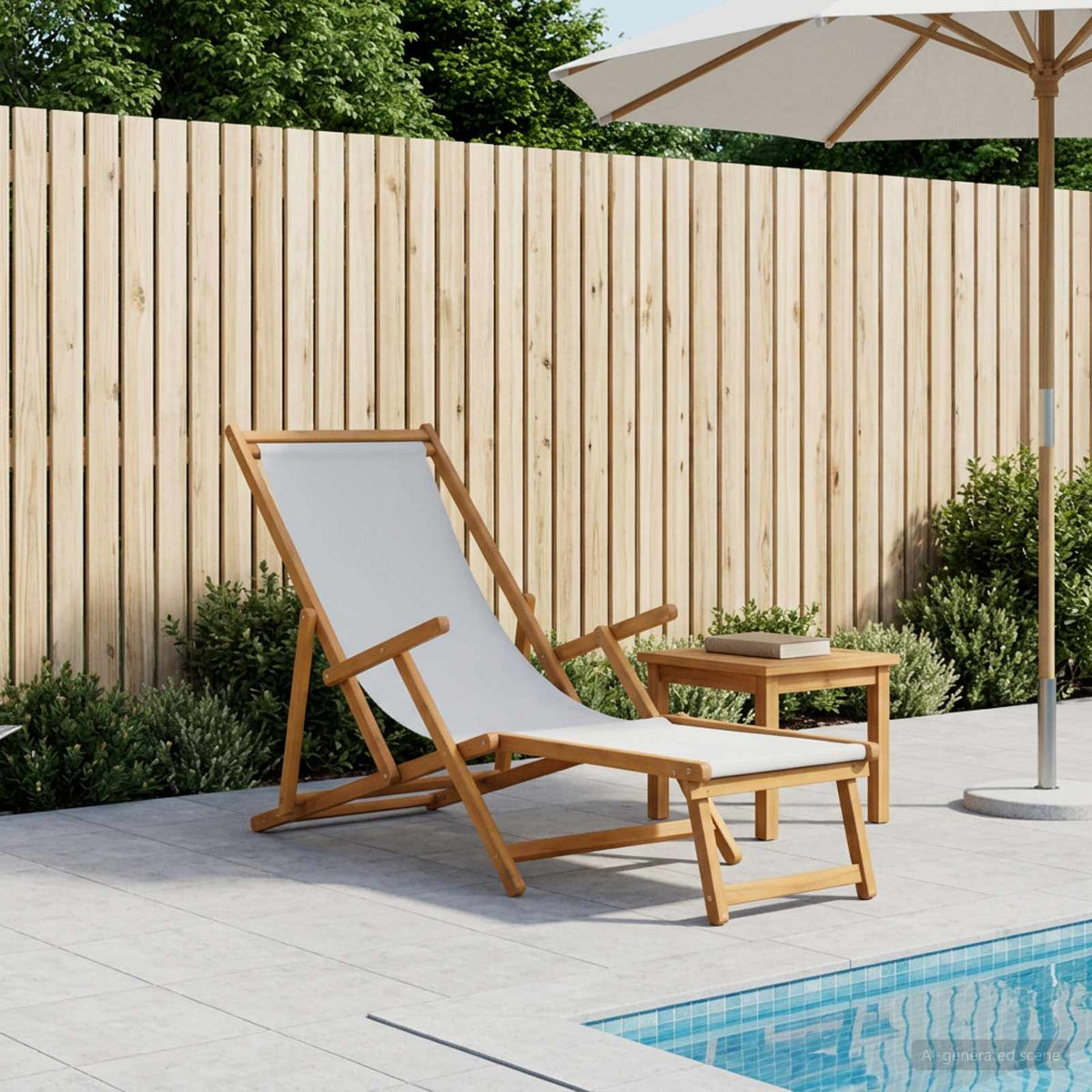 Folding Sun Lounger 3 Position Solid Eucalyptus Wood Cream