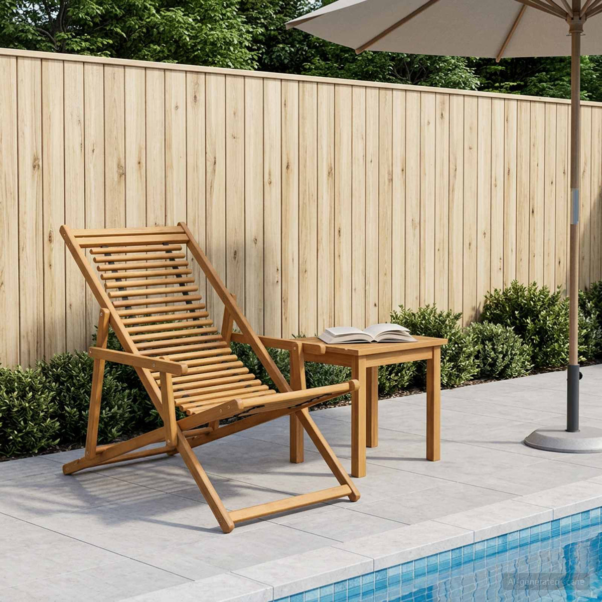 Deck Chair 3 Position Solid Eucalyptus Wood Natural
