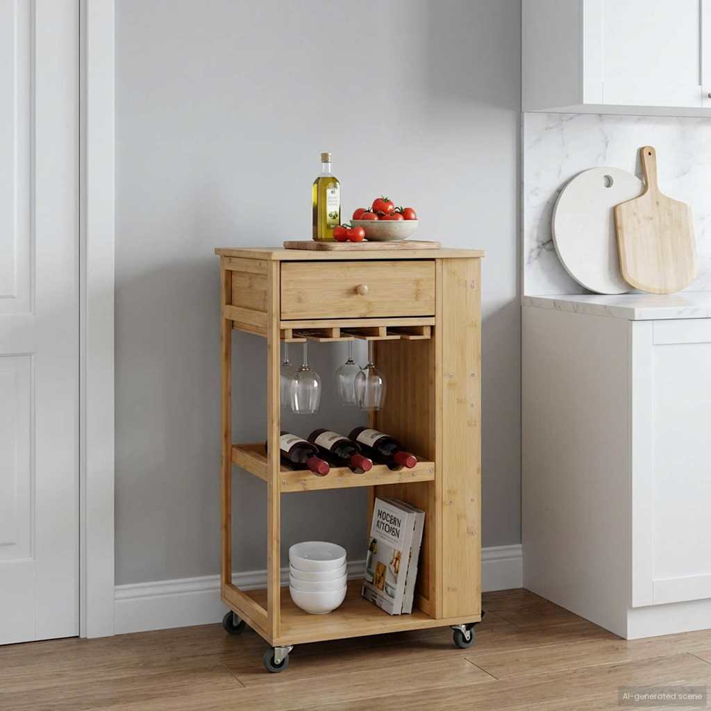 Kitchen Trolley with Wheels Natural 47.5 x 36 x 83 cm Bamboo