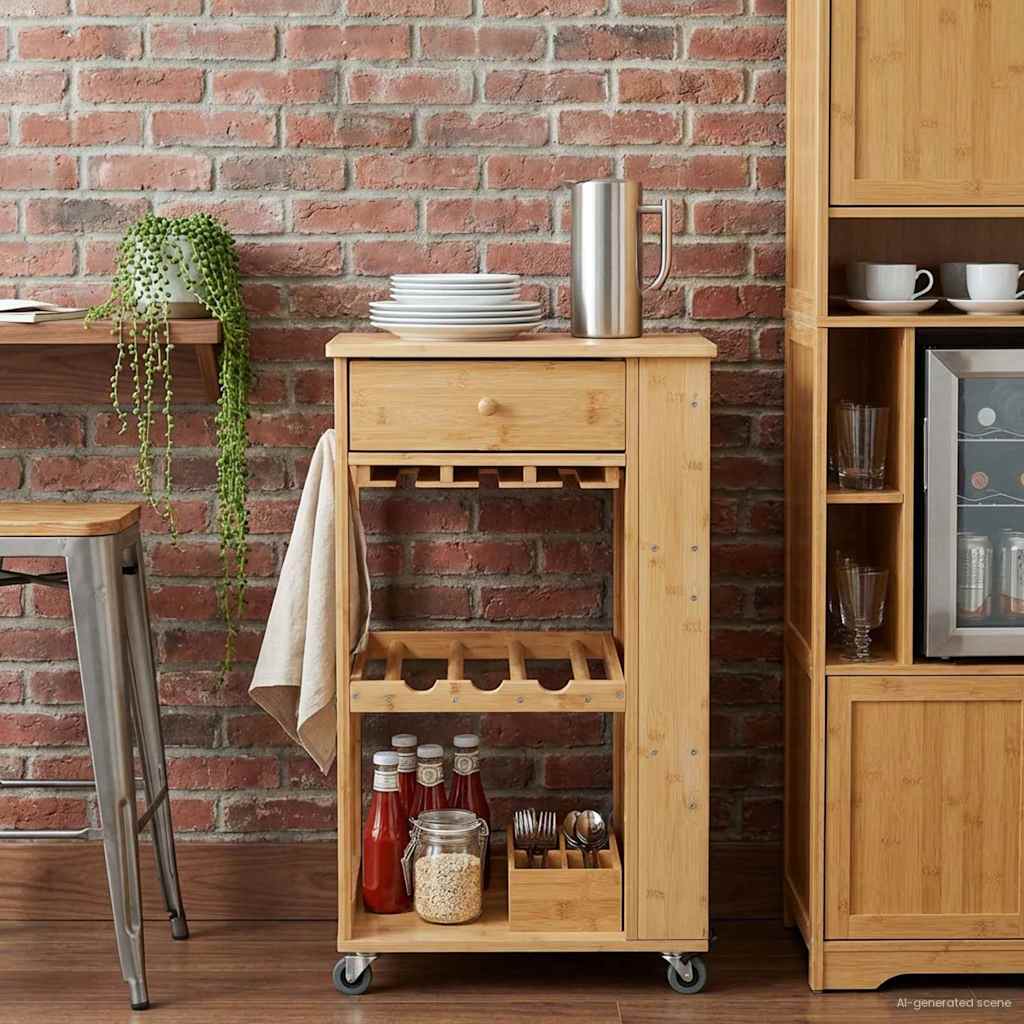 Kitchen Trolley with Wheels Natural 47.5 x 36 x 83 cm Bamboo