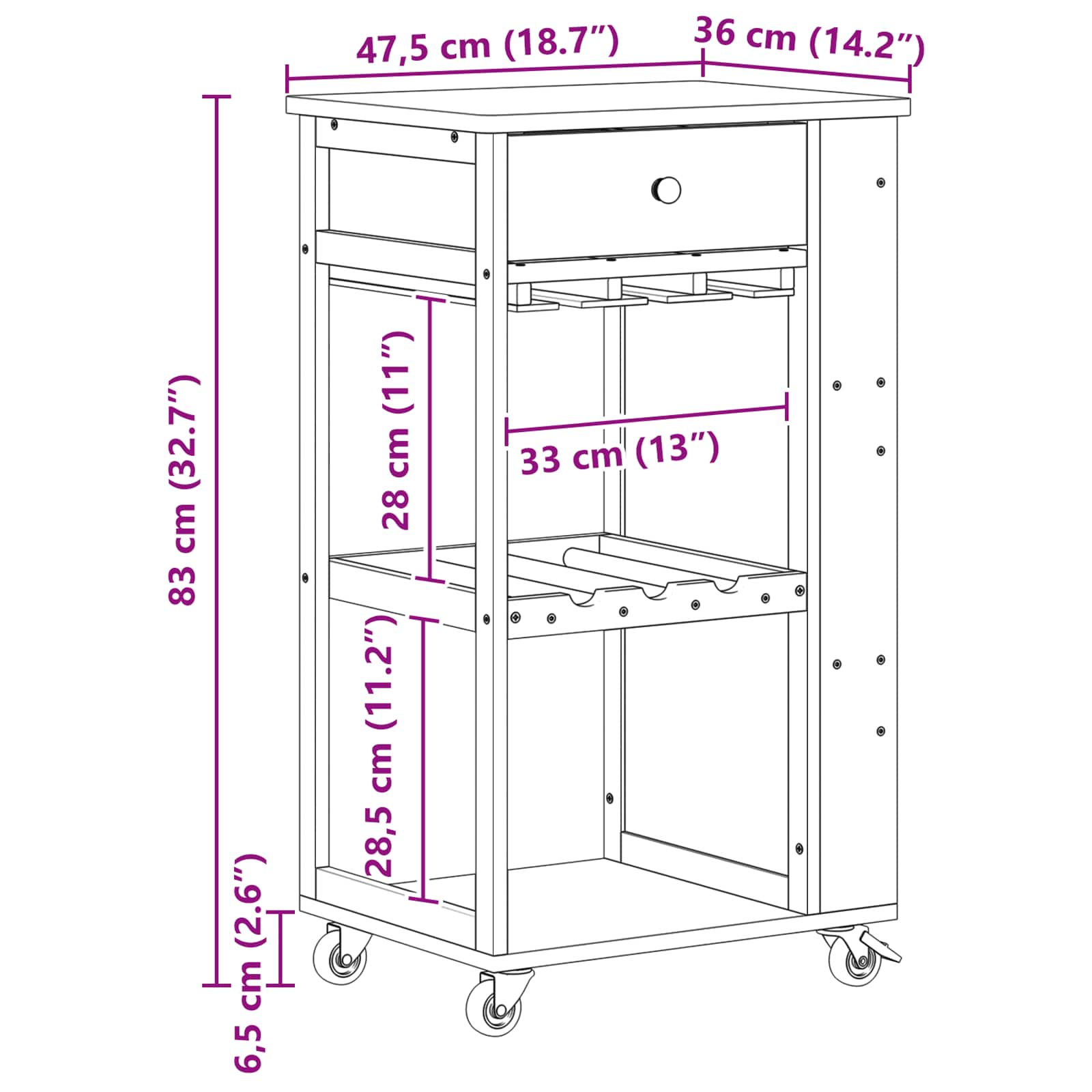 Kitchen Trolley with Wheels Natural 47.5 x 36 x 83 cm Bamboo
