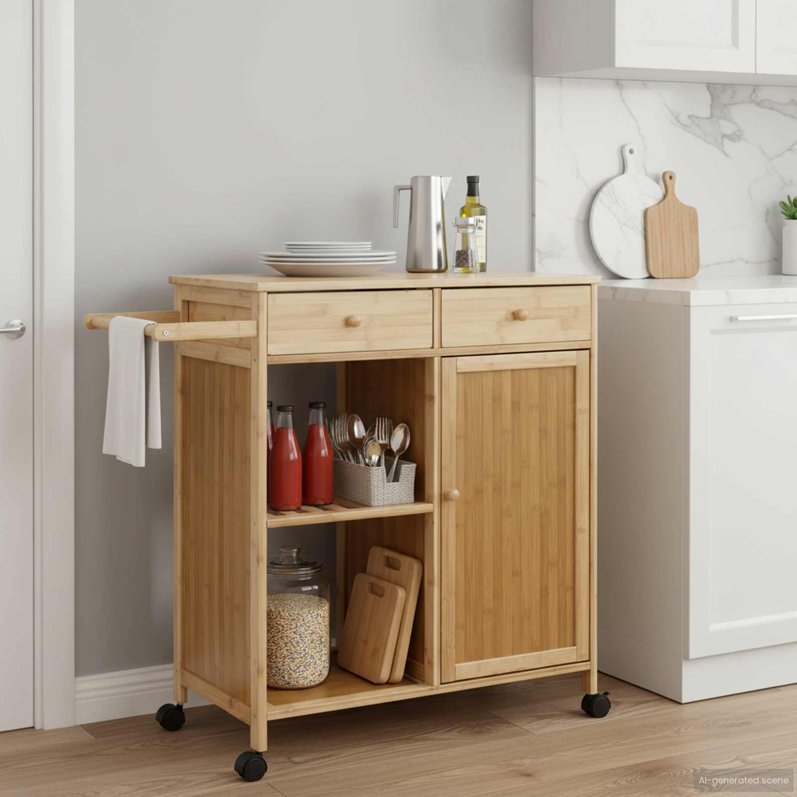 Kitchen Trolley with Wheels Natural 90.5 x 36 x 86.5 cm Bamboo