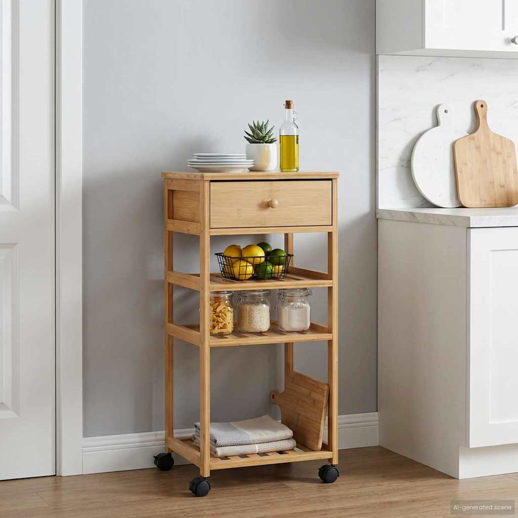 Kitchen Trolley with Wheels Natural 37 x 36 x 80 cm Bamboo