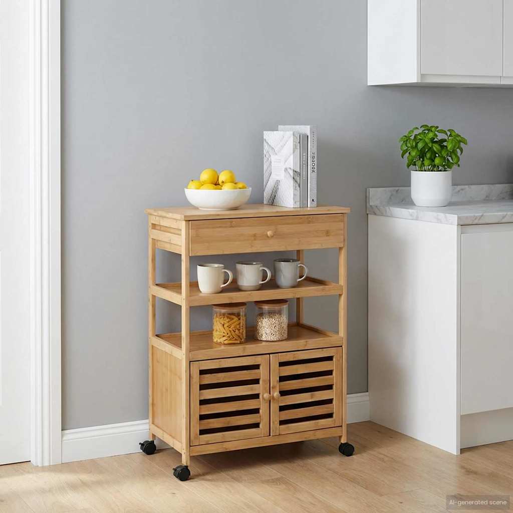 Kitchen Trolley with Wheels Natural 59.5 x 36 x 82 cm Bamboo