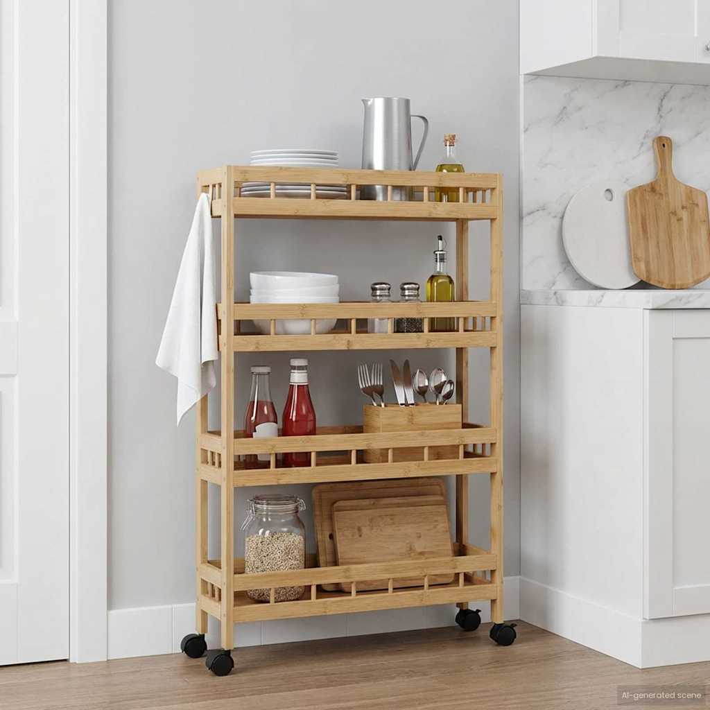 Kitchen Trolley with Wheels Natural 60 x 18 x 97 cm Bamboo