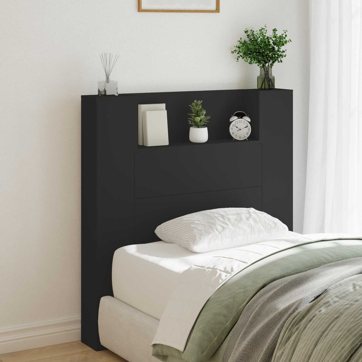 Headboard Black Engineered Wood