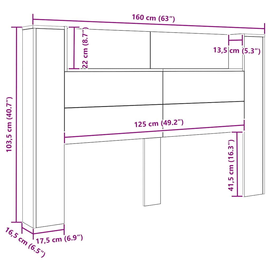 Headboard Black Oak 160 x 17 x 104,5 cm Engineered Wood