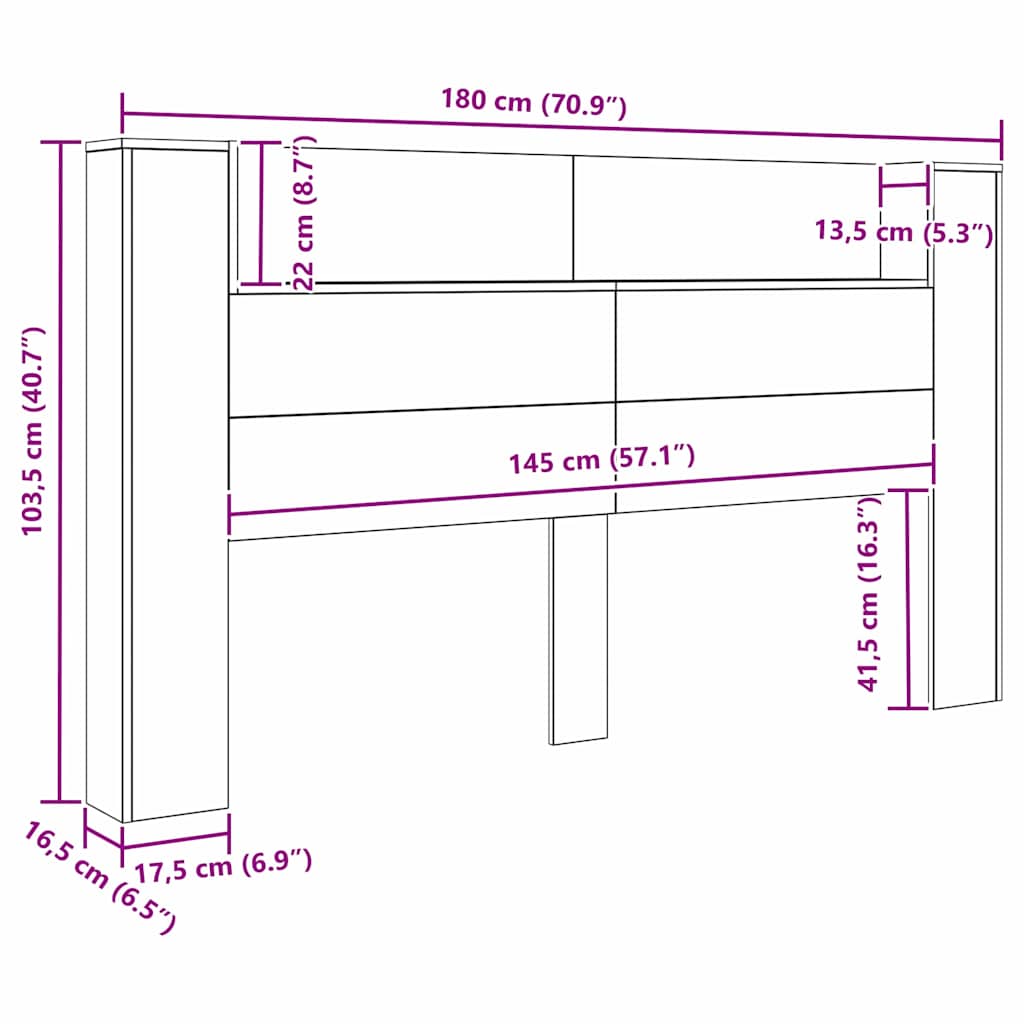 Headboard Black Oak 180 x 17 x 104,5 cm Engineered Wood