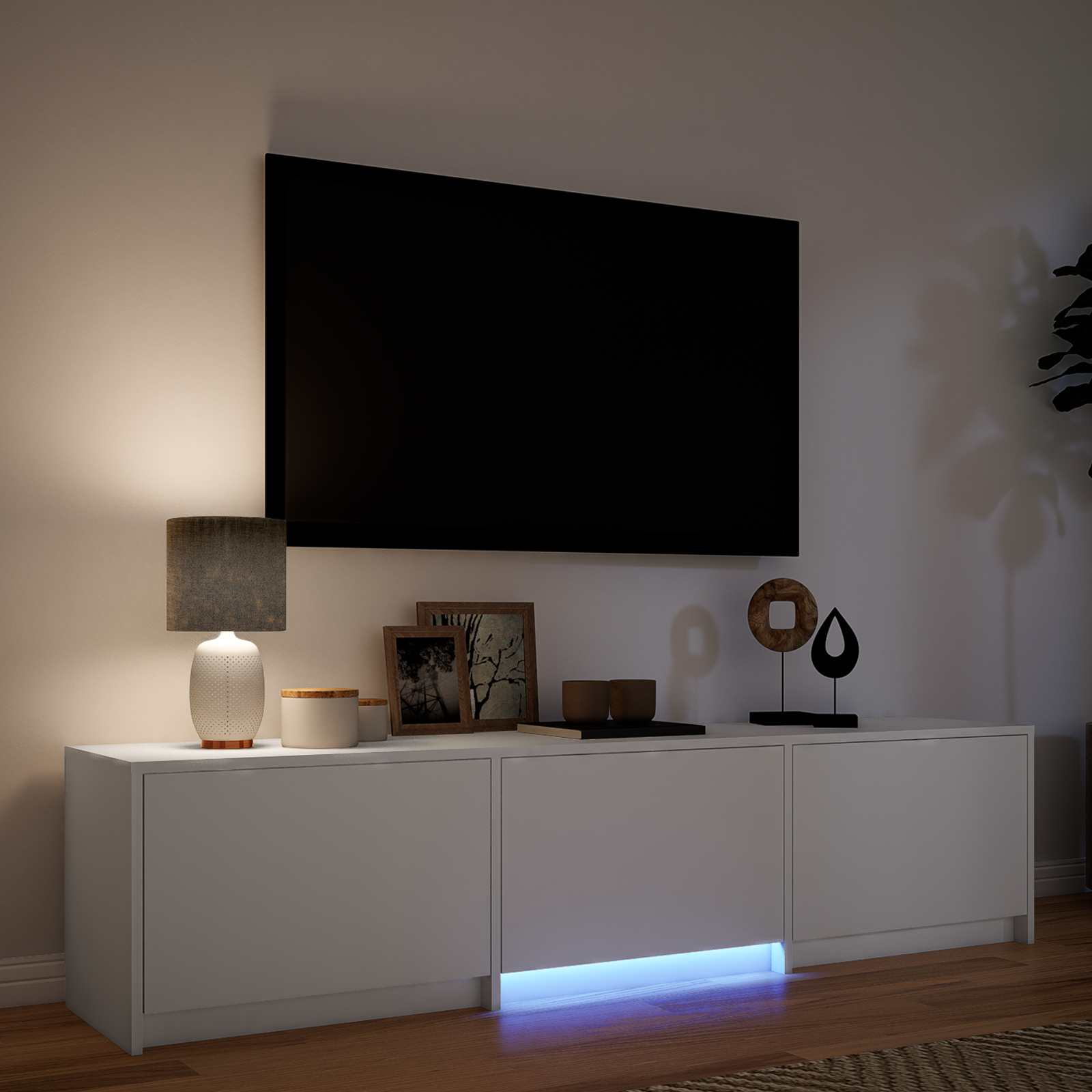 TV Cabinet with LED White 165 x 34 x 40 cm Engineered Wood