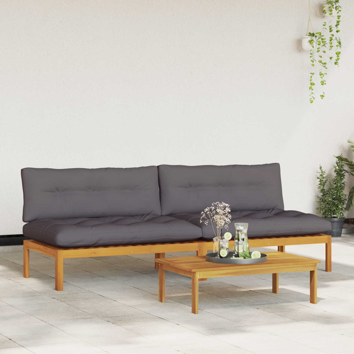 Middle Sofa Unit 2 Piece Natural and Dark Grey Acacia Wood