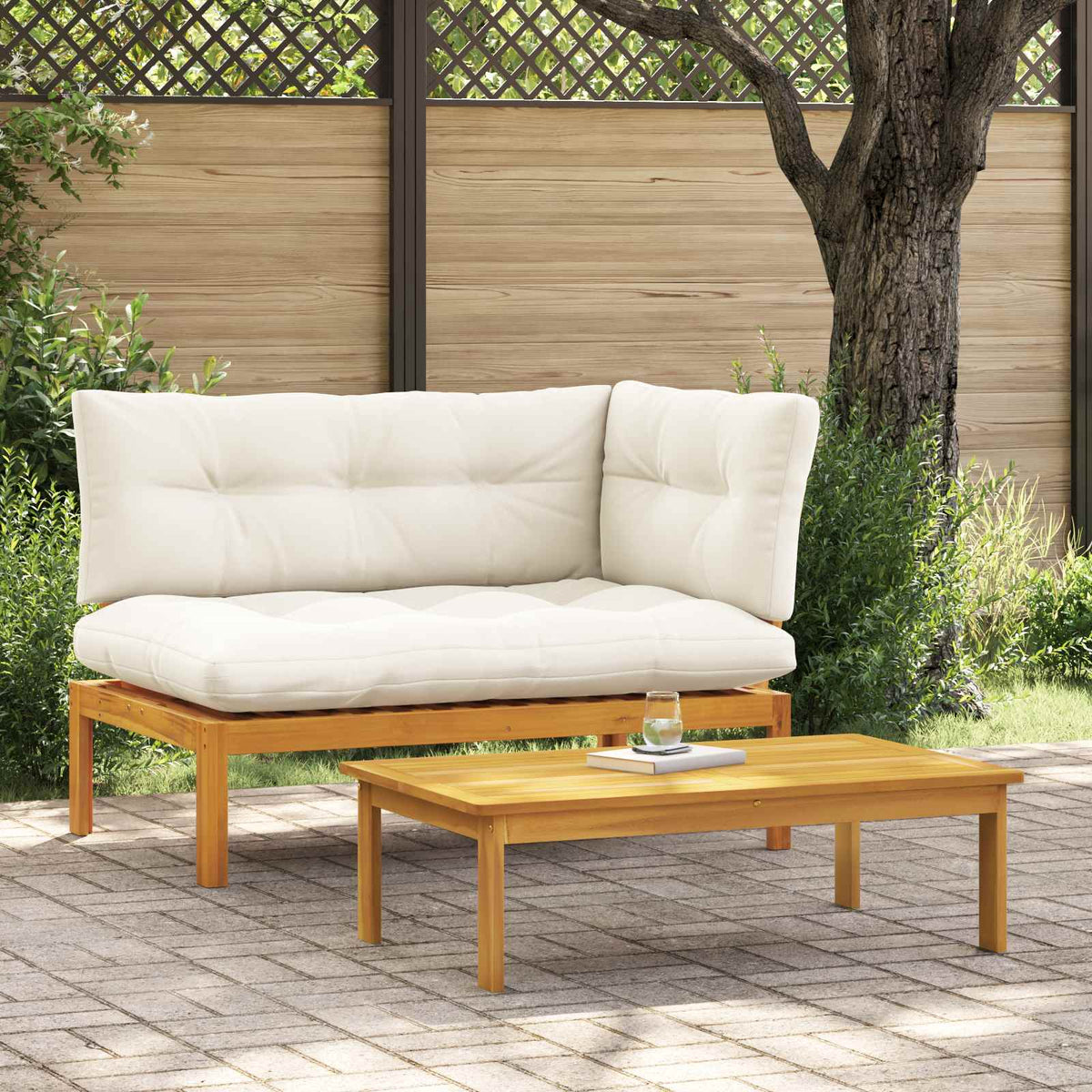 2 Piece Acacia Wood Brown