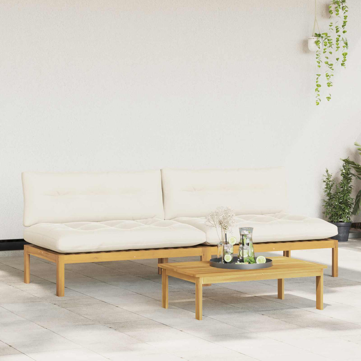 Middle Sofa Unit Light Acacia and Cream White 240 x 80 x 82 cm