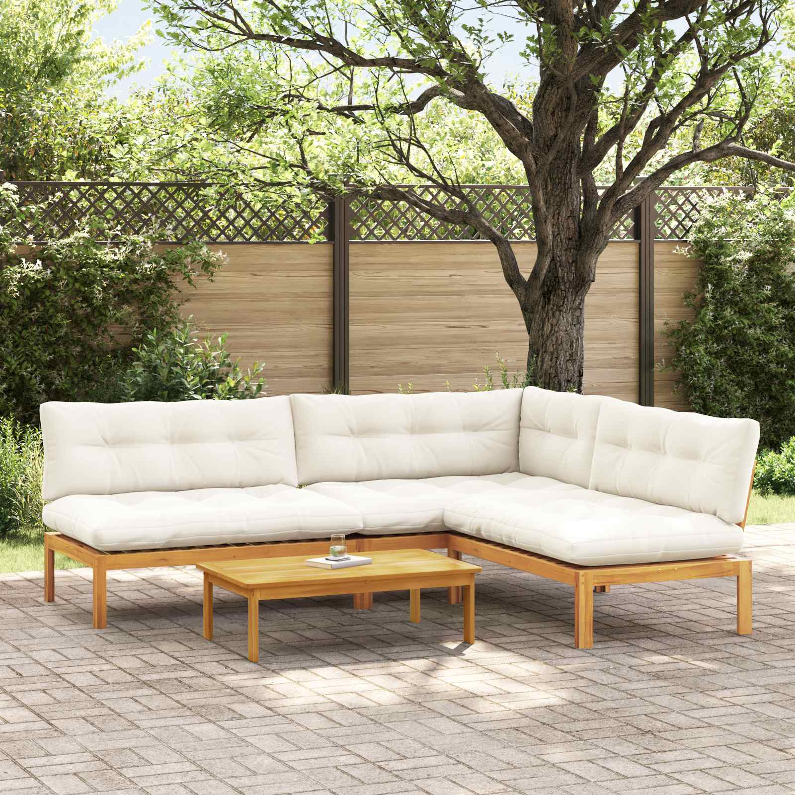 4 Piece Garden Pallet Sofa Units Solid Acacia Wood Natural