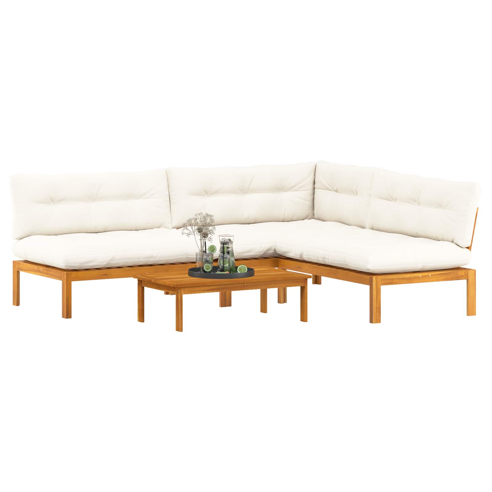 4 Piece Garden Pallet Sofa Units Solid Acacia Wood Natural