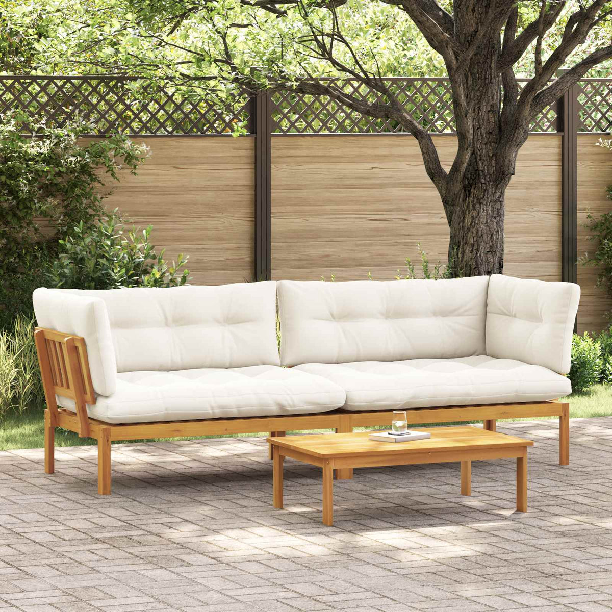 Garden Pallet Sofa Units 2 Piece Natural and Cream White