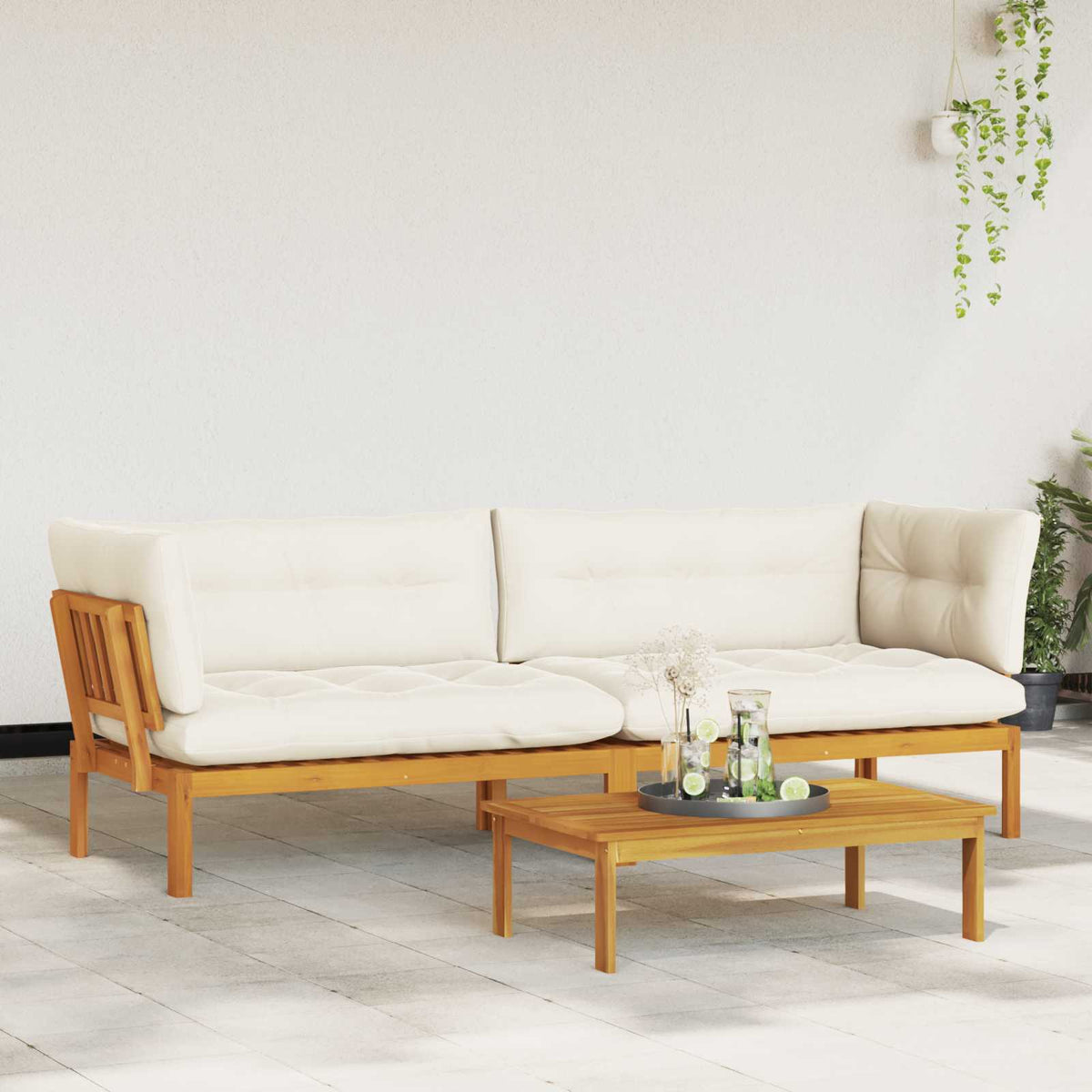 Garden Pallet Sofa Units 2 Piece Natural and Cream White