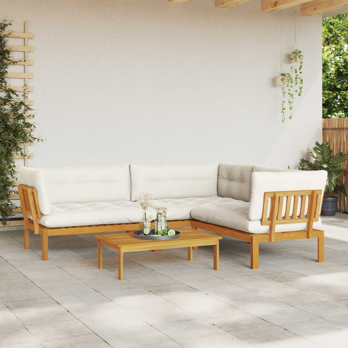 4 Piece Garden Pallet Sofa Units Solid Acacia Wood Natural