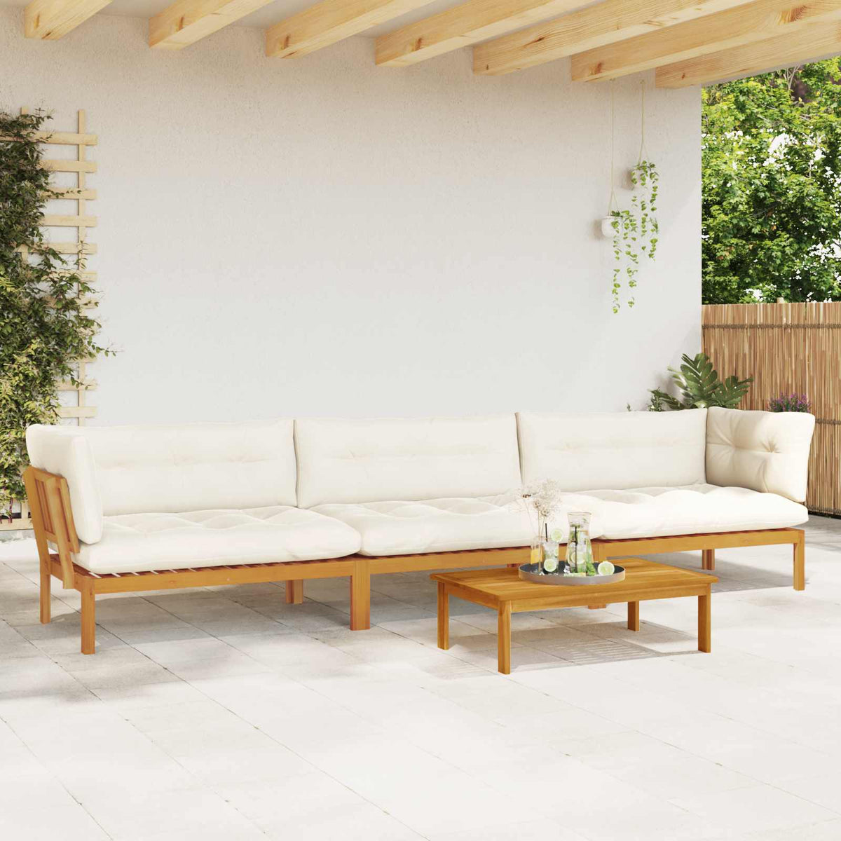 4 Piece Garden Pallet Sofa Units Solid Acacia Wood Natural