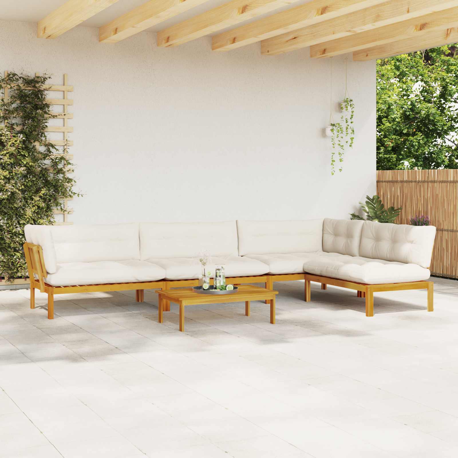 5 Piece Garden Pallet Sofa Units Solid Acacia Wood Natural