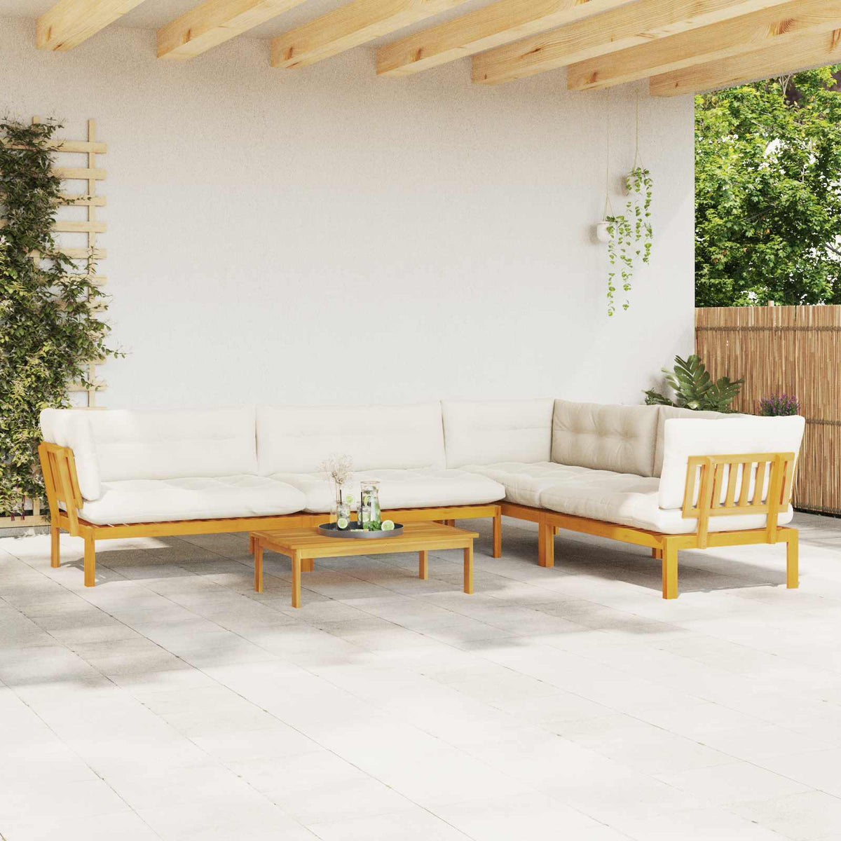 5 Piece Garden Pallet Sofa Units Solid Acacia Wood Natural