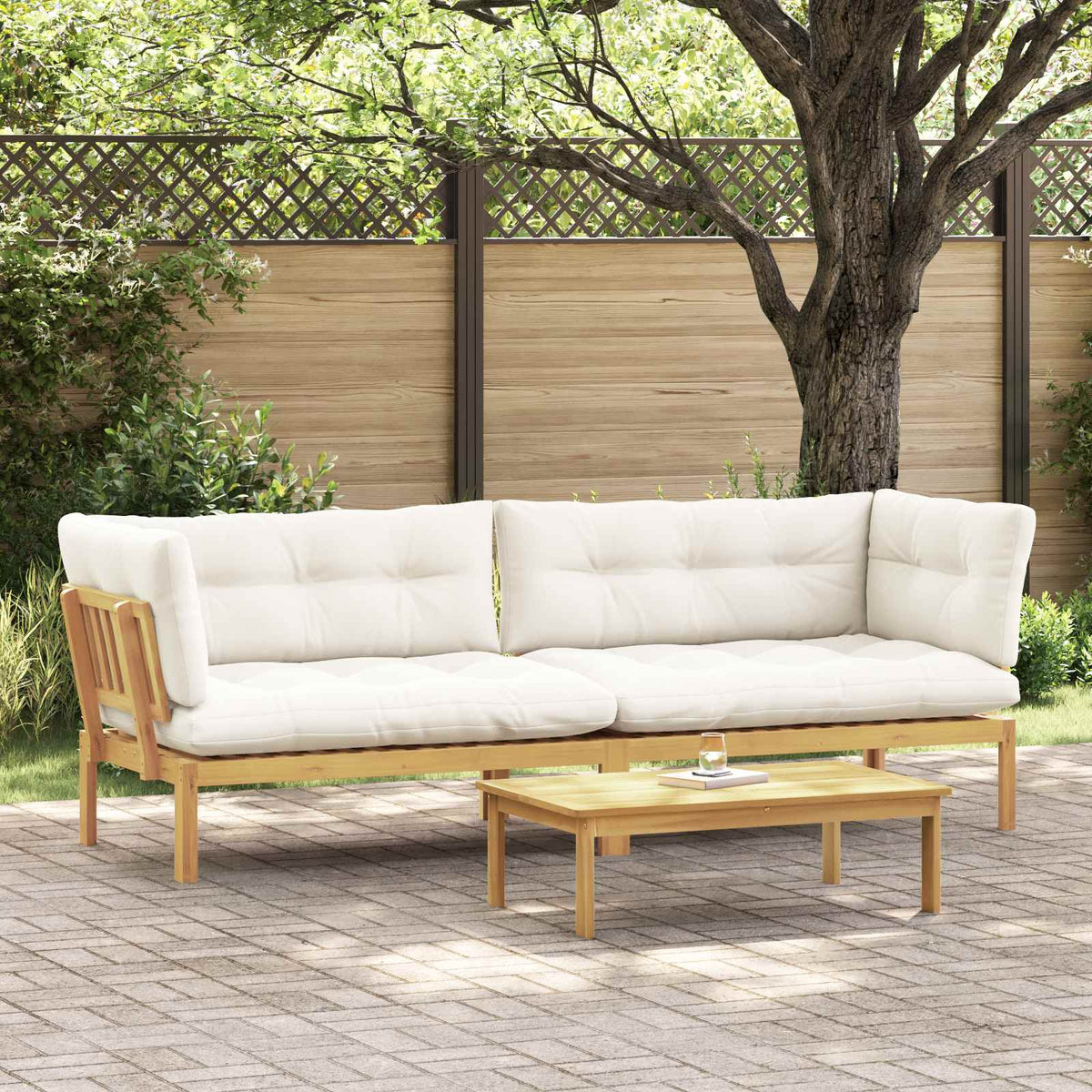 Garden Pallet Sofa Units 2 Piece Light Brown and Cream White