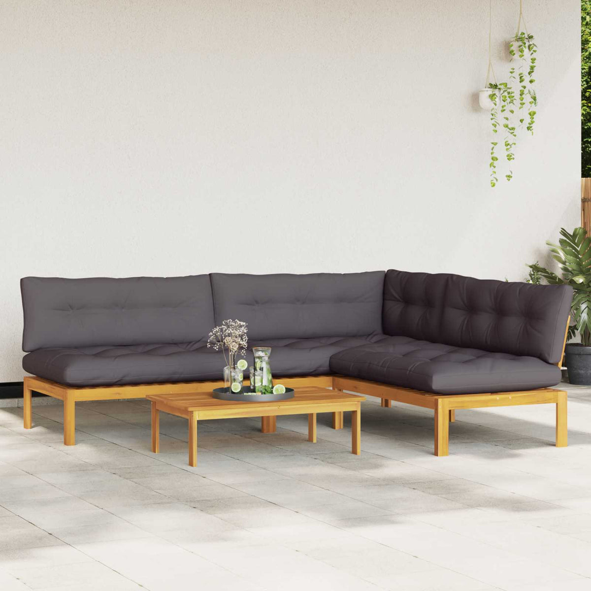 4 Piece Garden Pallet Sofa Units Solid Acacia Wood Natural