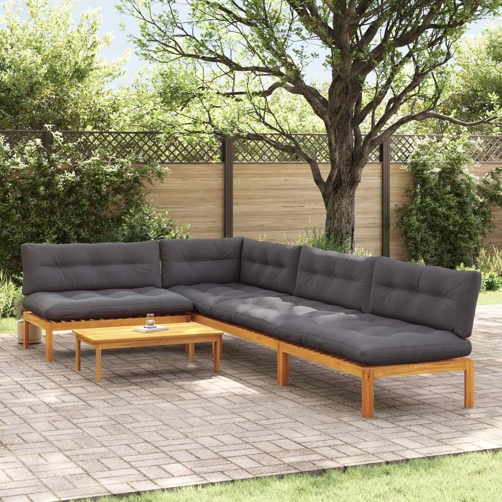 5 Piece Garden Pallet Sofa Units Solid Acacia Wood Natural