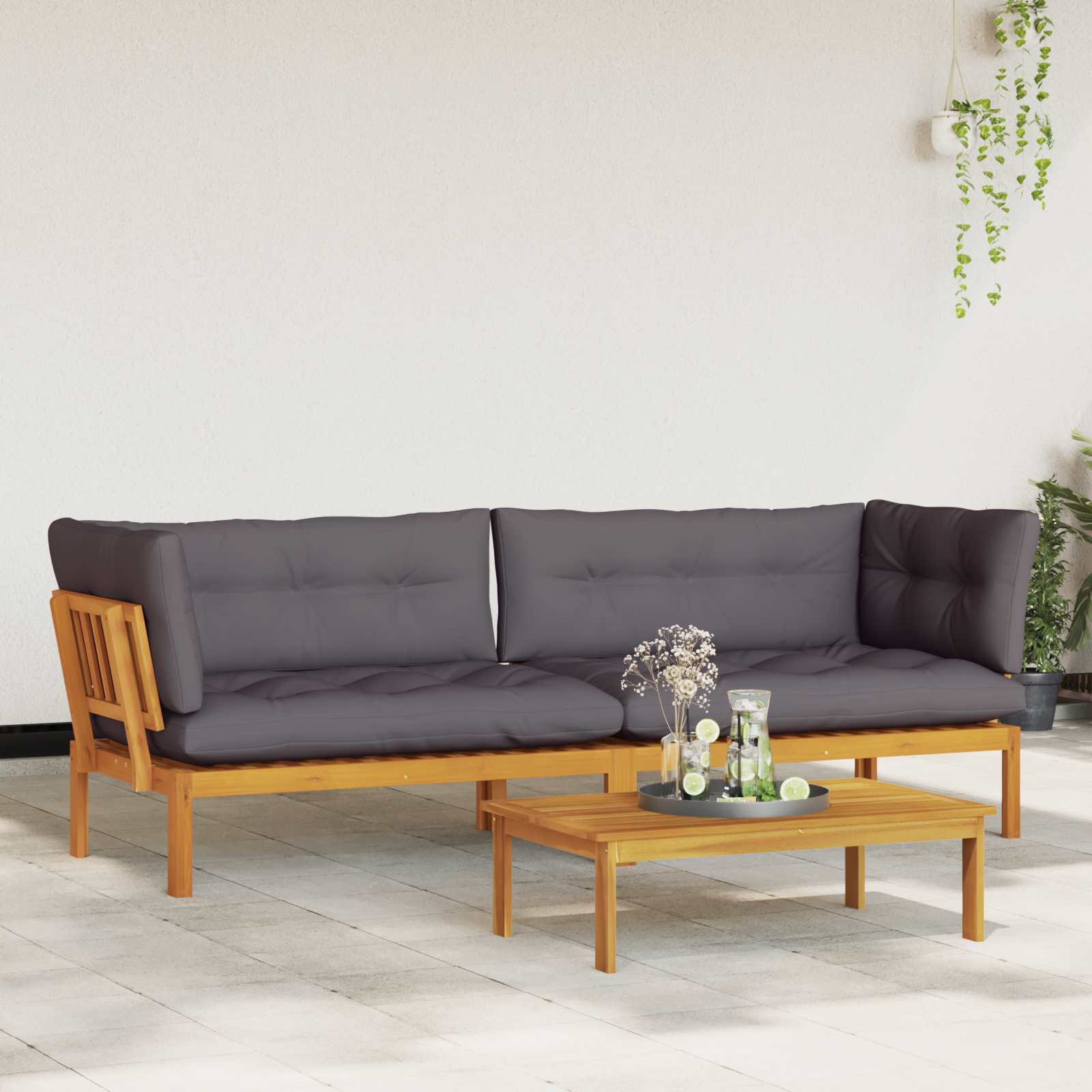 Garden Pallet Sofa Units 2 Piece Natural and Dark Grey