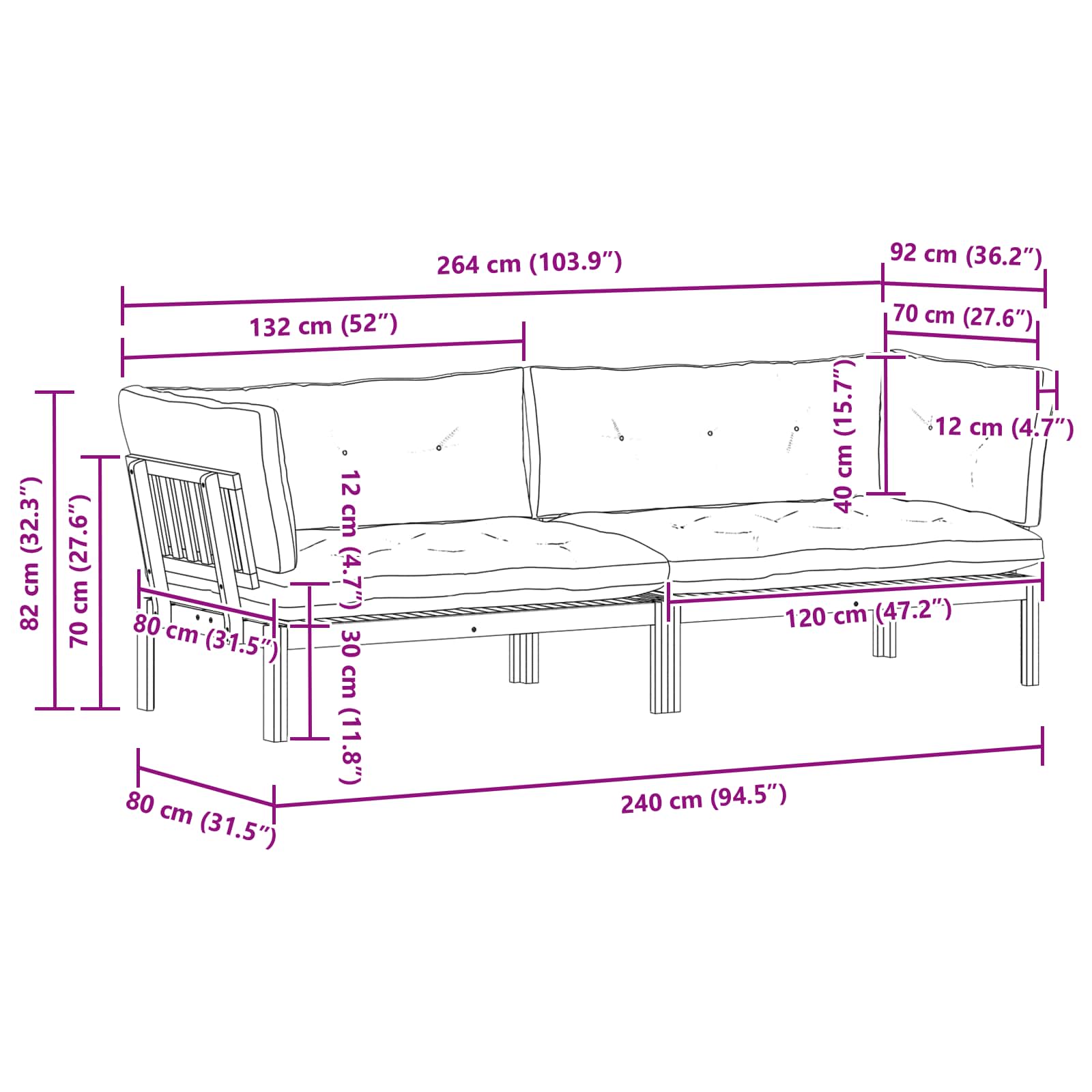 Garden Pallet Sofa Units 2 Piece Natural and Dark Grey