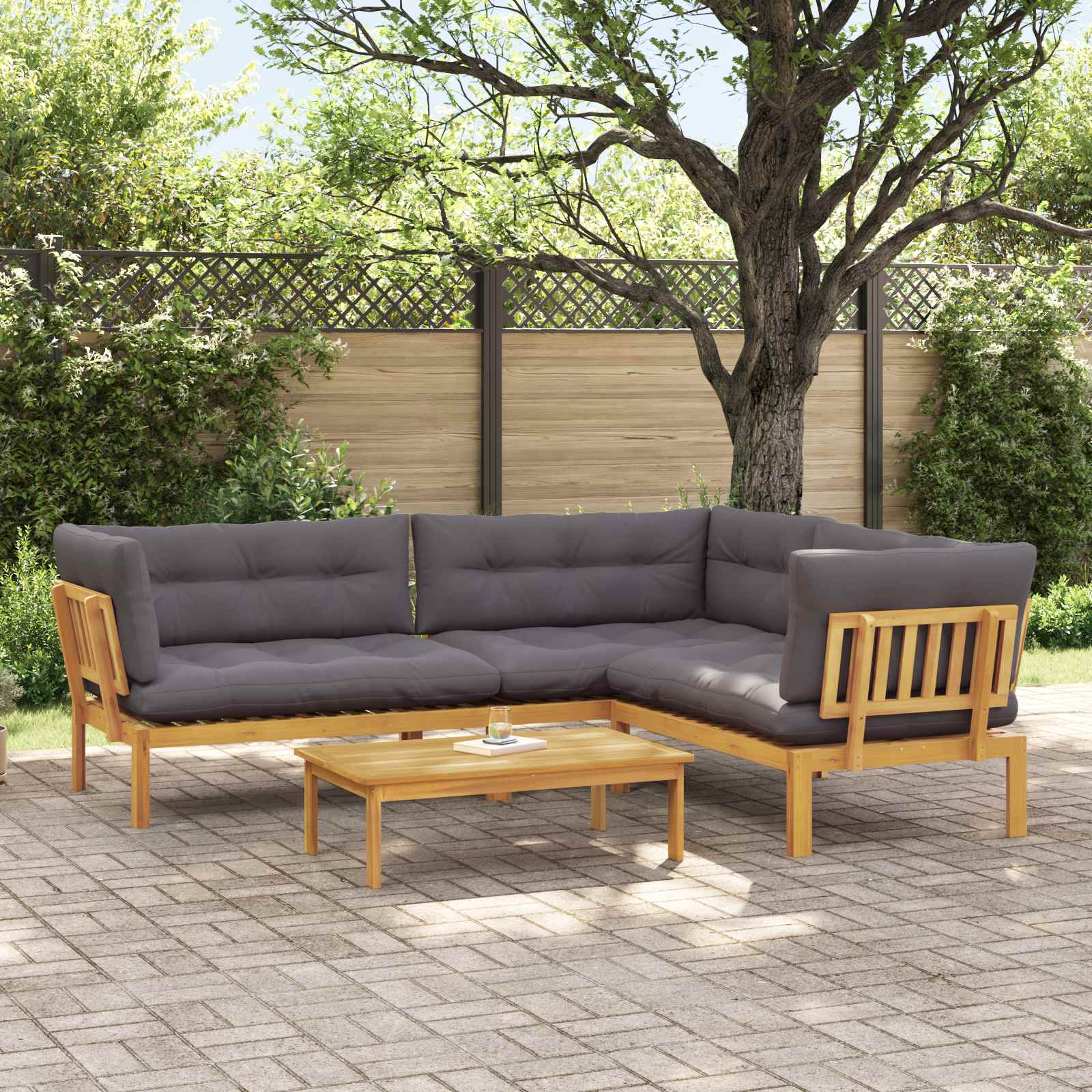 4 Piece Garden Pallet Sofa Units Solid Acacia Wood Natural
