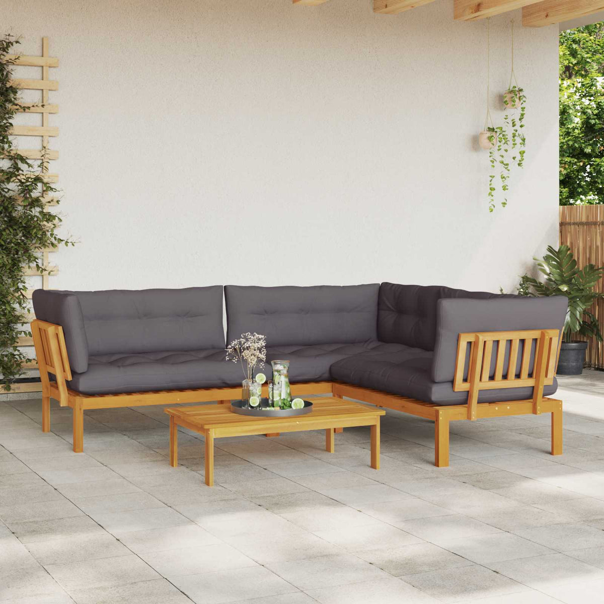 4 Piece Garden Pallet Sofa Units Solid Acacia Wood Natural