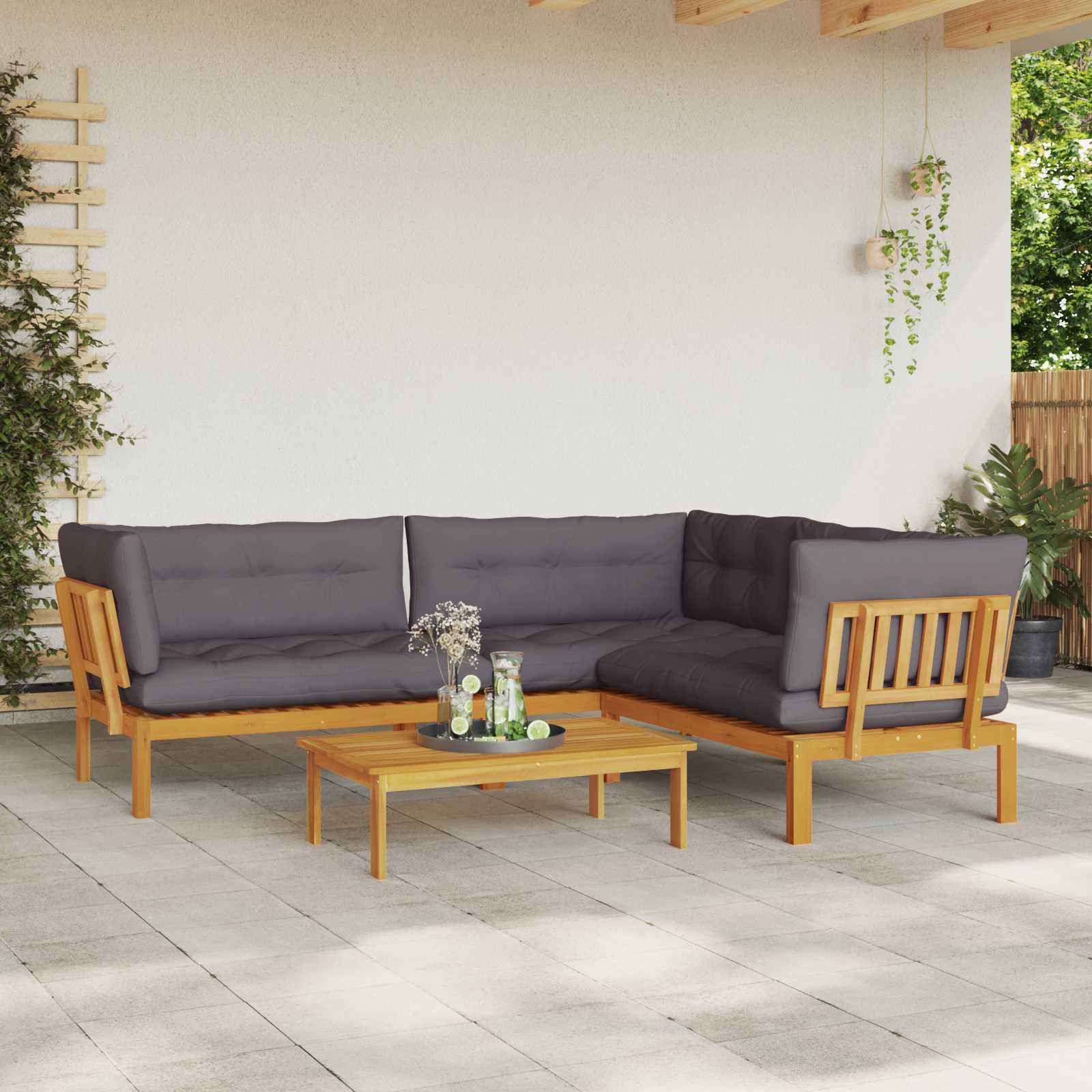 4 Piece Garden Pallet Sofa Units Solid Acacia Wood Natural