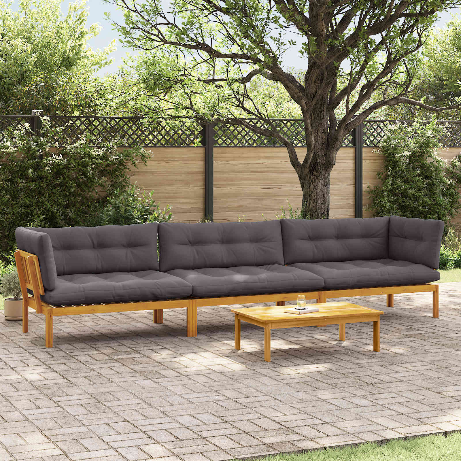 4 Piece Garden Pallet Sofa Units Solid Acacia Wood Natural