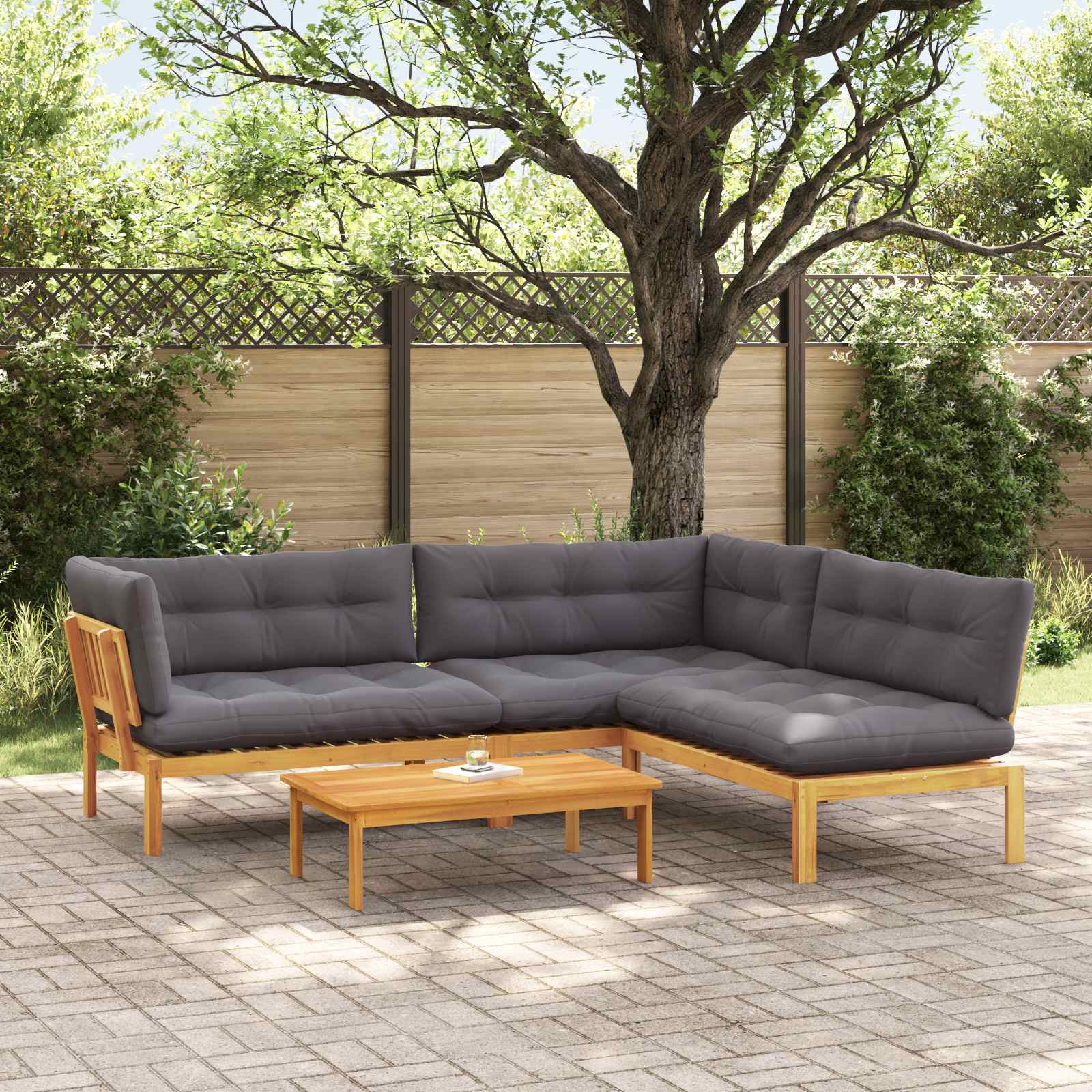 4 Piece Garden Pallet Sofa Units Solid Acacia Wood Natural
