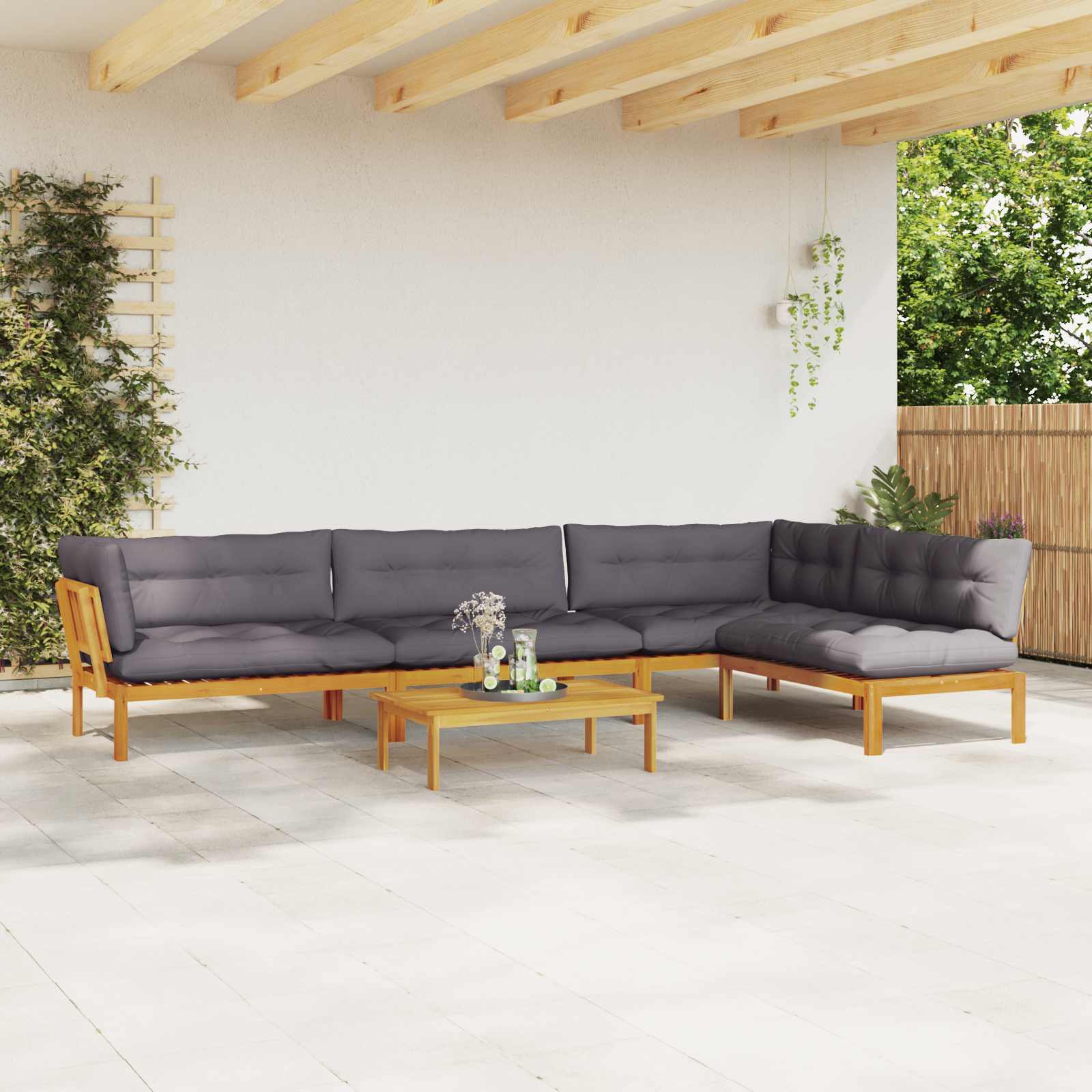 5 Piece Garden Pallet Sofa Units Solid Acacia Wood Natural