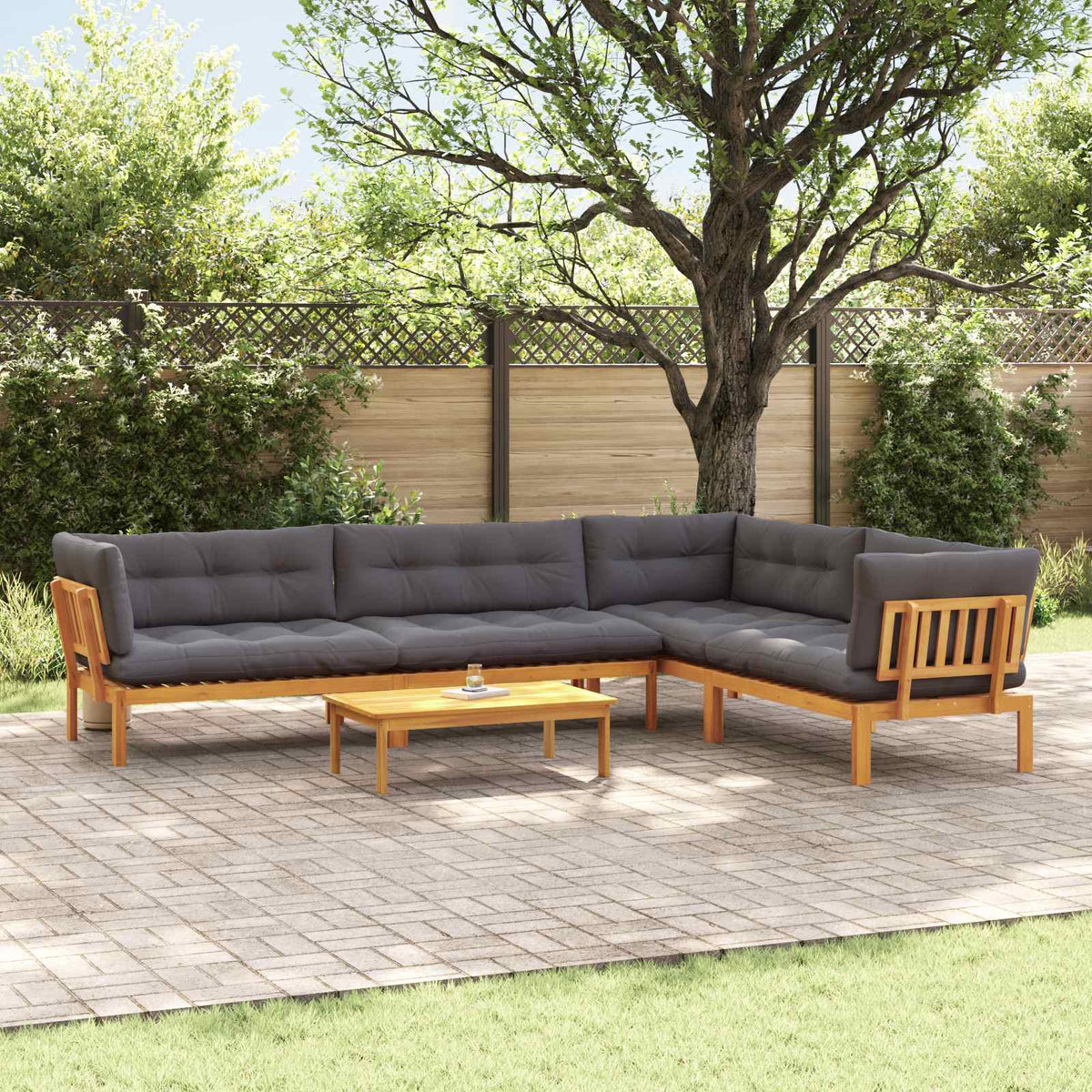 5 Piece Garden Pallet Sofa Units Solid Acacia Wood Natural