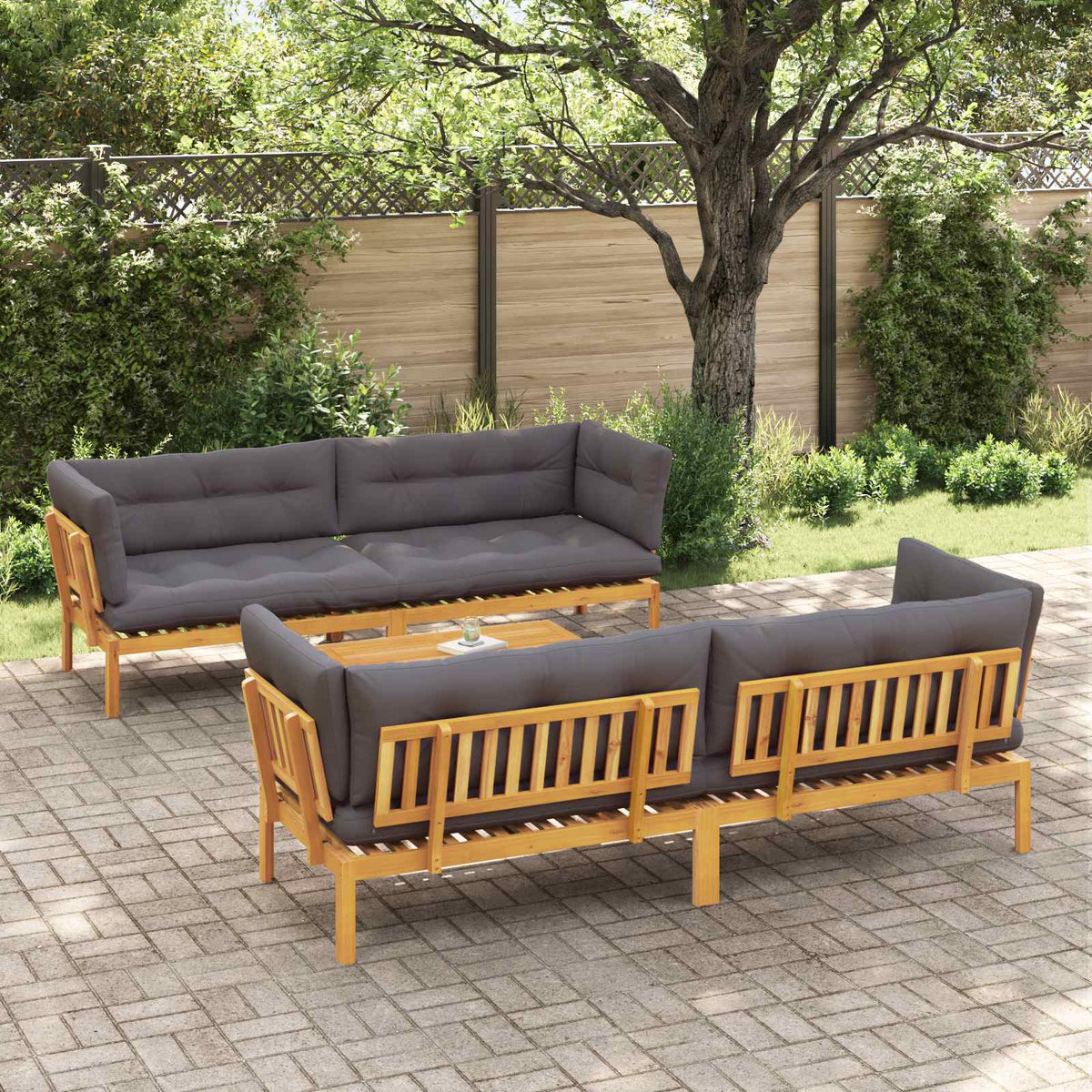 5 Piece Garden Pallet Sofa Units Solid Acacia Wood Natural